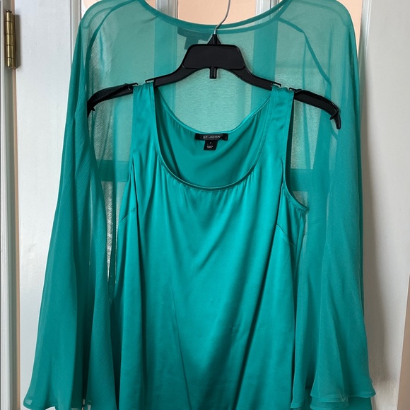 St. John Tops - St. John Teal Sheer Chiffon Cape and Silk Camisole (2pc)